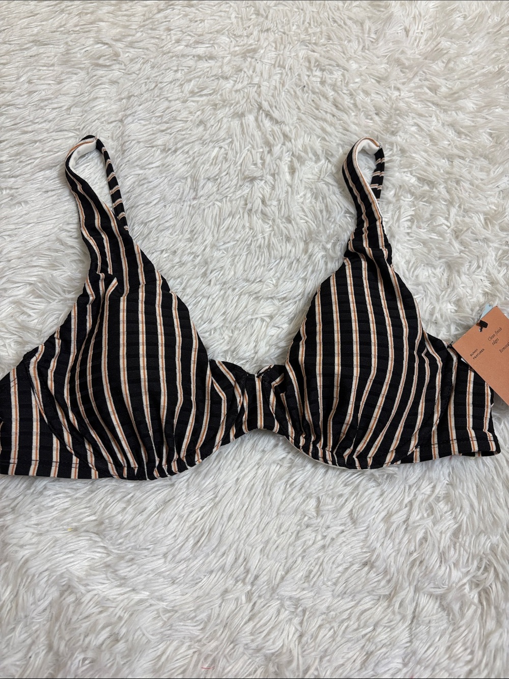 NWT Shade & Shore Black Striped Textured Underwire Bikini Swim Top Size 36C